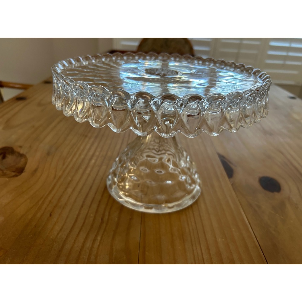 Vintage Fostoria American Pattern Cake Stand Scalloped‎ Edge